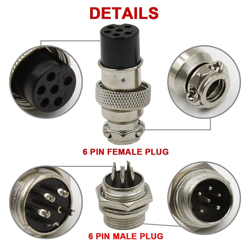 Hxchen 6 Pin Metal Male Female Panel Connector 12mm GX12-6P Silver Aviation Plug - (2 Sets) - Image 3